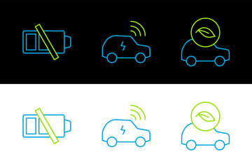 Poster - Set line Eco car, Low battery and Smart system icon. Vector