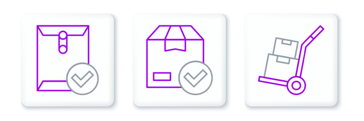 Poster - Set line Hand truck and boxes, Envelope check mark and ackage with icon. Vector