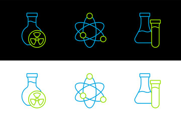 Poster - Set line Test tube, with toxic liquid and Atom icon. Vector