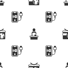 Poster - Set Breaking news, and Mobile recording on seamless pattern. Vector