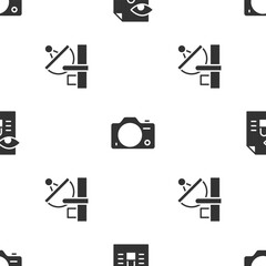 Poster - Set Journalistic investigation, Photo camera and Radar on seamless pattern. Vector