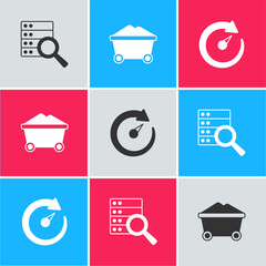 Poster - Set Server, Coal mine trolley and Digital speed meter icon. Vector