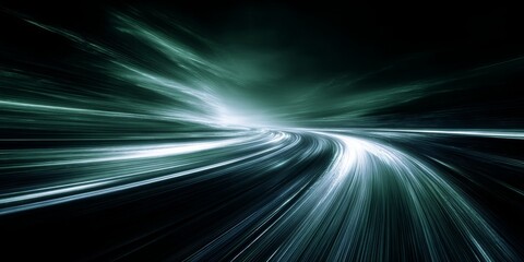 Poster - Futuristic Digital Landscape with High-Tech Elements and Dynamic Speed Effects on Dark Background