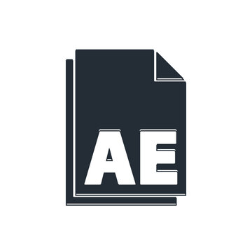 Black AE file document icon isolated on white background. Vector