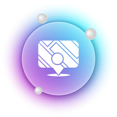 Poster - White Infographic of city map navigation icon isolated on white background. Mobile App Interface concept design. Geolacation concept. Blue and purple gradient circle background. Vector