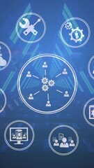 Poster - Animation of technology icons over digital tunnel on black background