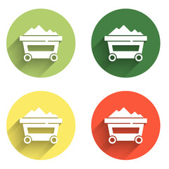 Poster - Set Coal mine trolley icon isolated with long shadow background. Factory coal mine trolley. Color circle button. Vector