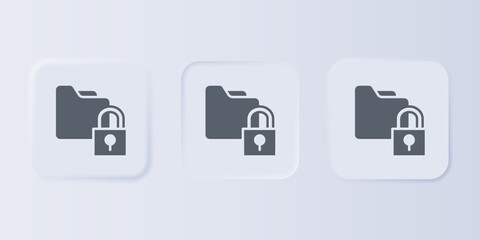Fototapete - Grey Folder and lock icon isolated on grey background. Closed folder and padlock. Security, safety, protection concept. Set icons in square buttons. Vector