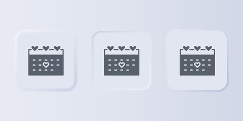 Poster - Grey Calendar with heart icon isolated on grey background. Valentines day. Love symbol. February 14. Set icons in square buttons. Vector
