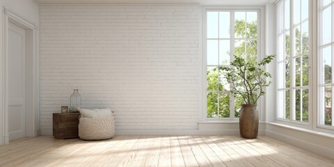 Poster - Modern Office Decor in Minimalist Studio with Exposed Brick Wall and Neutral Furniture