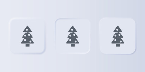 Poster - Grey Christmas tree with decorations icon isolated on grey background. Merry Christmas and Happy New Year. Set icons in square buttons. Vector