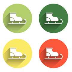 Poster - Set Figure skates icon isolated with long shadow background. Ice skate shoes icon. Sport boots with blades. Color circle button. Vector