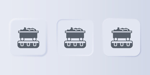 Poster - Grey Coal train wagon icon isolated on grey background. Rail transportation. Set icons in square buttons. Vector