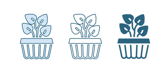 Poster - Blue Indoor plant ivy in a pot icon isolated on white background. Branch with leaves. Vector