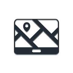 Poster - Black Infographic of city map navigation icon isolated on white background. Mobile App Interface concept design. Geolacation concept. Vector