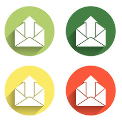 Poster - Set Outgoing mail icon isolated with long shadow background. Envelope symbol. Outgoing message sign. Mail navigation button. Color circle button. Vector