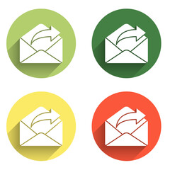 Poster - Set Outgoing mail icon isolated with long shadow background. Envelope symbol. Outgoing message sign. Mail navigation button. Color circle button. Vector