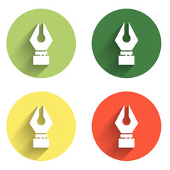 Aufkleber - Set Fountain pen nib icon isolated with long shadow background. Pen tool sign. Color circle button. Vector