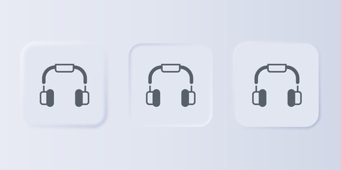 Poster - Grey Headphones icon isolated on grey background. Earphones. Concept for listening to music, service, communication and operator. Set icons in square buttons. Vector