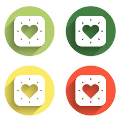Poster - Set Heart icon isolated with long shadow background. Romantic symbol linked, join, passion and wedding. Happy Valentines day. Color circle button. Vector