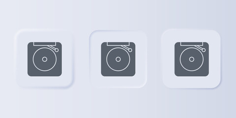 Poster - Grey Ringing alarm bell icon isolated on grey background. Fire alarm system. Service bell, handbell sign, notification symbol. Set icons in square buttons. Vector
