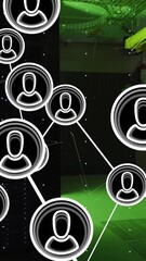 Poster - Animation of connections with people icons with data processing over computer servers