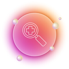 Poster - White Magnifying glass for search medical icon isolated on white background. Hospital search. Orange and pink gradient circle background. Vector