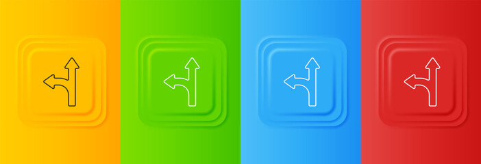 Poster - White Road traffic sign. Signpost icon isolated on colorful background. Pointer symbol. Isolated street information sign. Direction sign. Set icons in square buttons. Vector