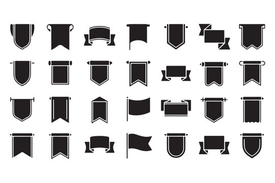 Black silhouette banners flags and ribbons icons set vector