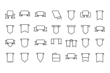 Poster - Collection of various black outline ribbon and banner icons flag pennant