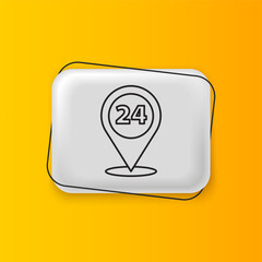 Poster - Black Round the clock delivery icon isolated on yellow background. Silver rectangle button. Vector