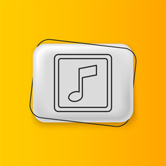Poster - Black Music note, tone icon isolated on yellow background. Silver rectangle button. Vector