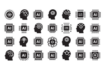 Poster - Artificial intelligence icons human head chip technology concepts computer