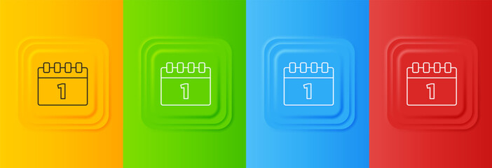 Fototapete - White Calendar with first september date icon isolated on colorful background. September 1. Date and time, day, month. Holiday. Set icons in square buttons. Vector