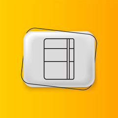 Poster - Black Sketchbook or album icon isolated on yellow background. Silver rectangle button. Vector