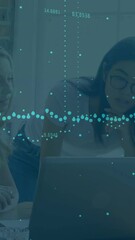 Poster - Data visualization animation over two women working on laptop in office