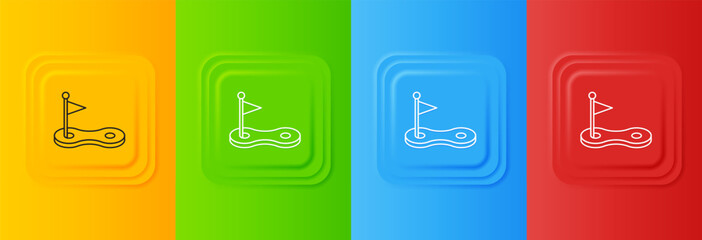 Poster - White Golf hole with flag icon isolated on colorful background. Set icons in square buttons. Vector