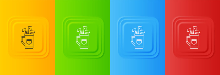 Poster - White Golf bag with clubs icon isolated on colorful background. Set icons in square buttons. Vector
