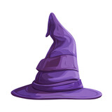 Witch hat, purple color, 2D animatic style, isolated on white background
