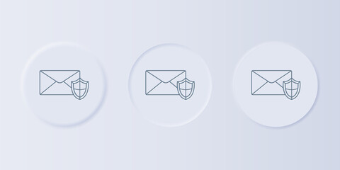 Fototapete - Grey Envelope with shield icon isolated on grey background. Insurance concept. Security, safety, protection, protect concept. Set icons in square buttons. Vector