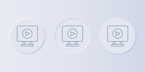Poster - Grey Online play video icon isolated on grey background. Film strip with play sign. Set icons in square buttons. Vector