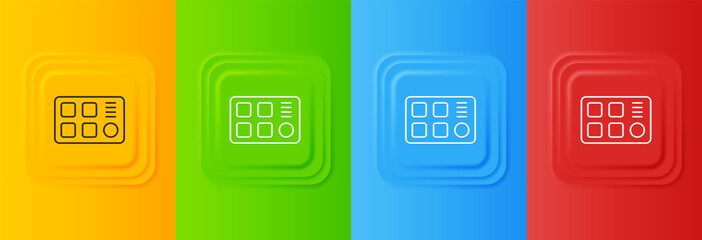 Poster - White Drum machine icon isolated on colorful background. Musical equipment. Set icons in square buttons. Vector