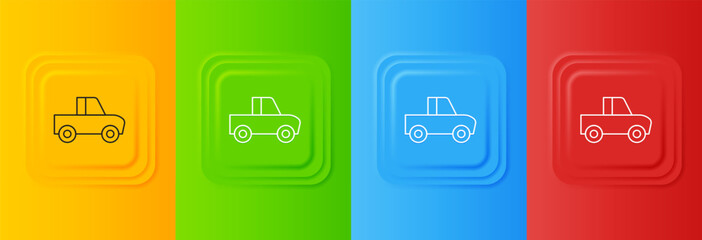 Poster - White Pickup truck icon isolated on colorful background. Set icons in square buttons. Vector