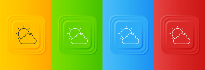 Fototapete - White Sun and cloud weather icon isolated on colorful background. Set icons in square buttons. Vector