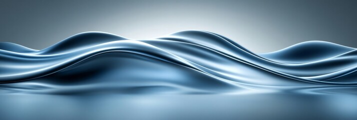 Poster - Serene Fluid Waves on a Gradient Background A Tranquil Blend of Blue Tones and Abstract Forms