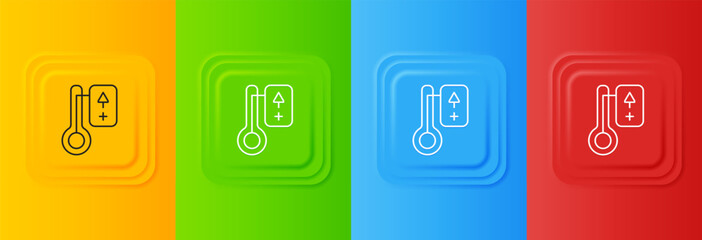 Poster - White Sauna thermometer icon isolated on colorful background. Sauna and bath equipment. Set icons in square buttons. Vector