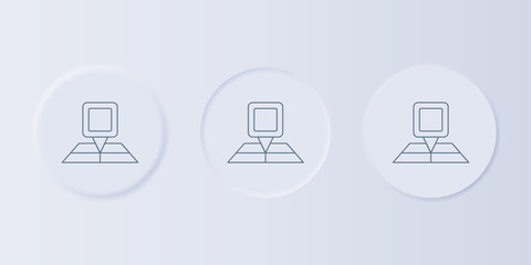 Poster - Grey Folded map with location marker icon isolated on grey background. Set icons in square buttons. Vector