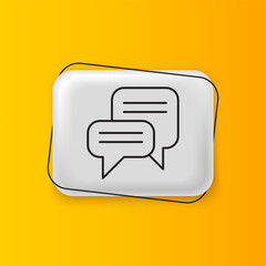 Poster - Black Speech bubble chat icon isolated on yellow background. Message icon. Communication or comment chat symbol. Silver rectangle button. Vector