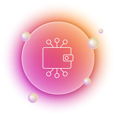 Poster - White Cryptocurrency wallet icon isolated on white background. Wallet and bitcoin sign. Mining concept. Money, payment, cash, pay icon. Orange and pink gradient circle background. Vector