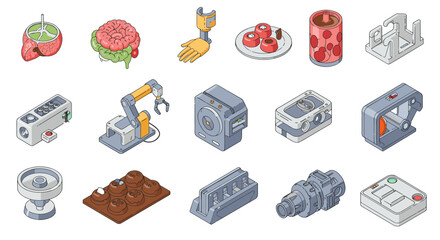 Poster - Isometric icons of technology and science gadgets and tools